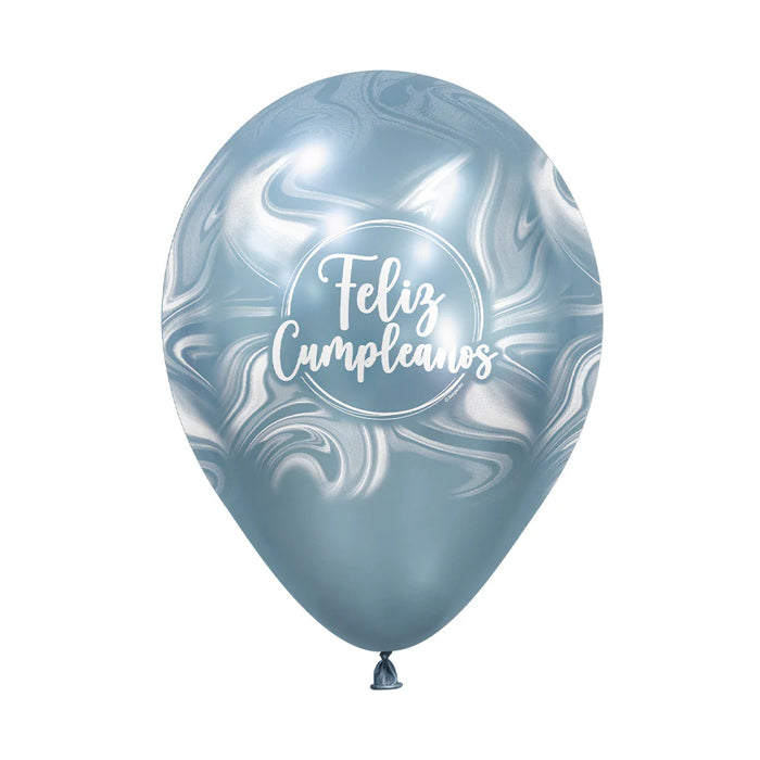 Globo Infinity Feliz Cumpleaños Marmoleado Acqua Silk Surtido R12 x 50 Unidades Sempertex