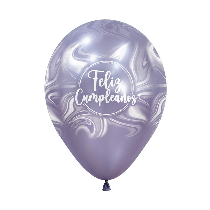 Globo Infinity Feliz Cumpleaños Marmoleado Rosa Silk Surtido R12 x 12 Unidades Sempertex