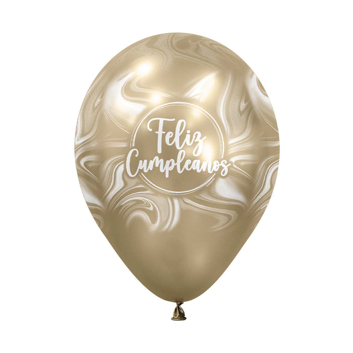 Globo Infinity Feliz Cumpleaños Marmoleado Rosa Silk Surtido R12 x 12 Unidades Sempertex