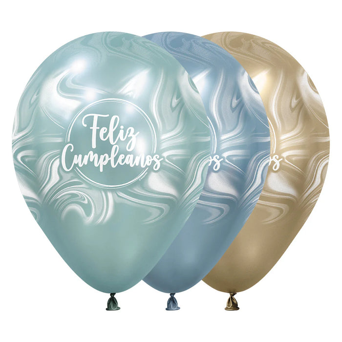 Globo Infinity Feliz Cumpleaños Marmoleado Agua Silk Surtido R12 x 12 Unidades Sempertex
