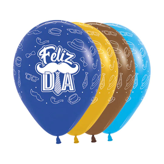 Globo Infinity Feliz Dia Fiesta Bigotes Fashion Surtido R12 X 12 Unidades Sempertex