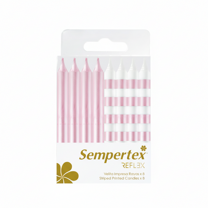 Velita Rayas Metalizadas Blanco Rosado X 8 Unidades Sempertex