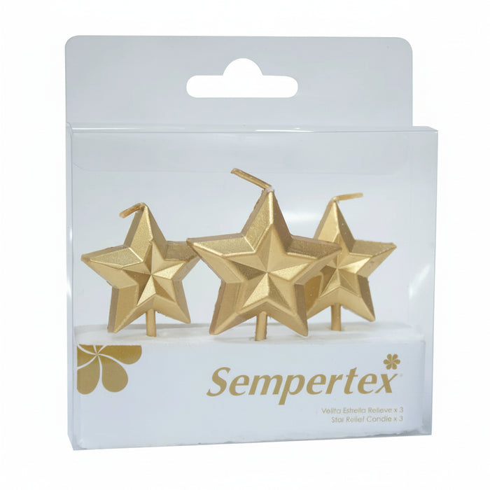 Velita Estrellas 3D Relieve Dorada x 3 Unidades Sempertex