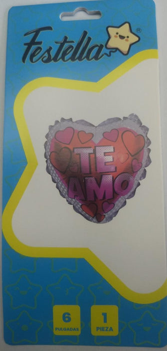 Globo Metalizado Corazon 6" Te Amo Ref. 4 x 1