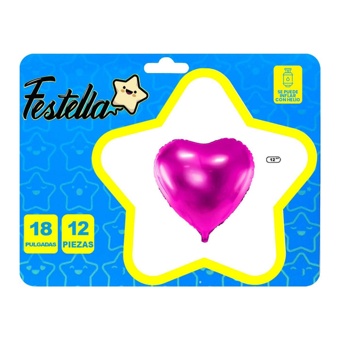 Kit Globos Corazones Festella 18" x 12 und Fucsia