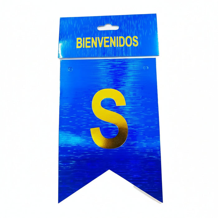 Feston Bienvenidos Escarchado Pequeño Azul Dorado