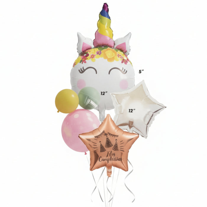 Bouquet de Globos Feliz Cumpleaños Unicornio Cristal X 7 Piezas Festella