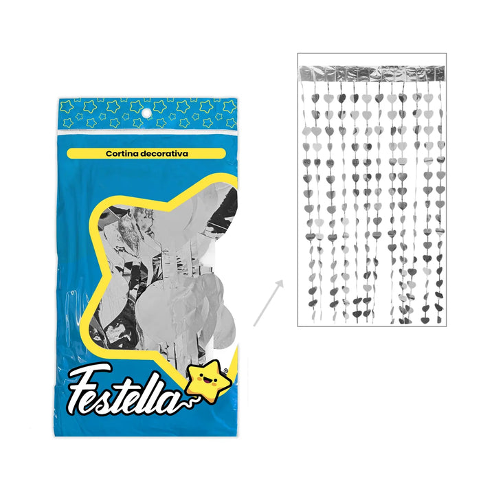 Cortina de Fiesta Corazon 2 x 1mt Festella Plateado