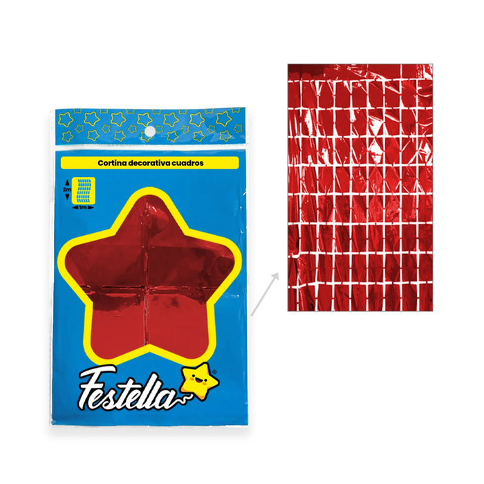 Cortina de Fiesta Espejo Cuadro Grande 2 x 1 mt Festella Roja