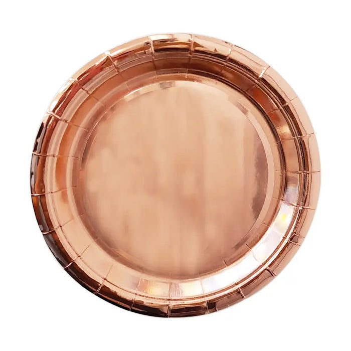 Plato de Fiesta Metalizado Oro Rosa en carton 7" x 10 Unidades Festella