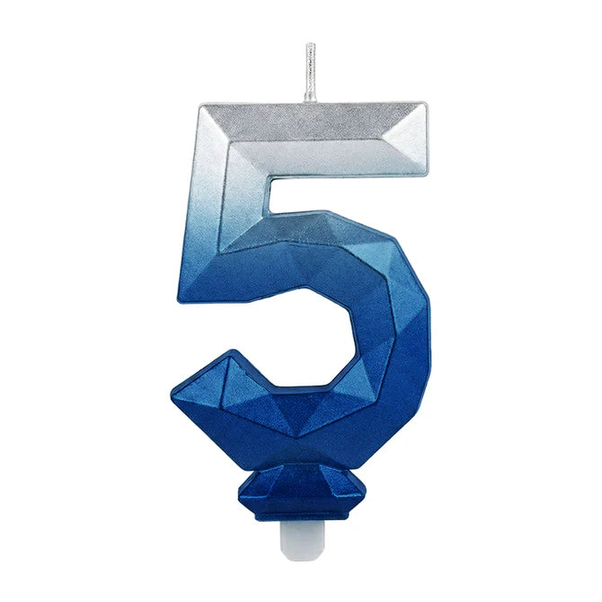 Vela Numerica Degradada Plata - Azul # 5 Sempertex x 1 Unidad
