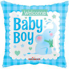 Globo Metalizado Cuadrado Welcome Baby Boy Elefante 18"