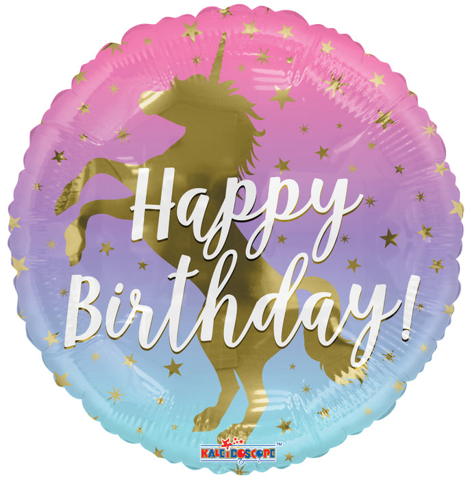 Globo Metalizado Happy Birthday Unicornio Dorado 18" Ref. 77