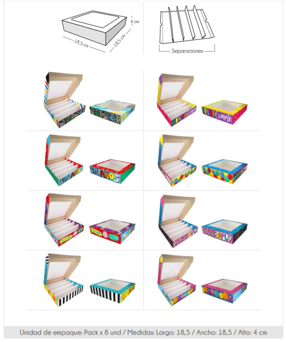 Caja de Regalo CVC Cumpleaños Pack x8 und 18.5 x18.5 x4 cm