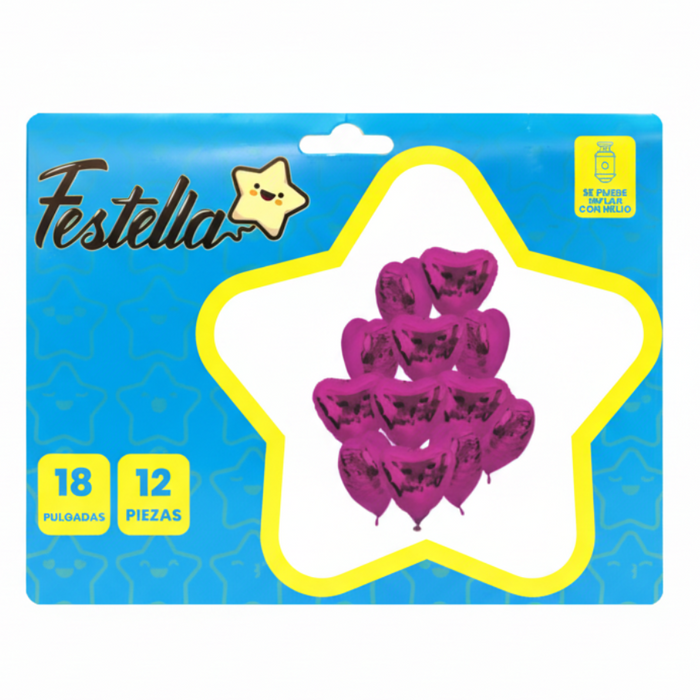 Kit Globos Corazones Festella 18" x 12 und Fucsia