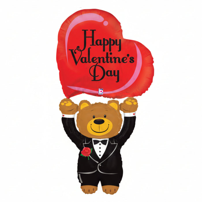 Globo Metalizado Osito Happy Valentines Day 54"
