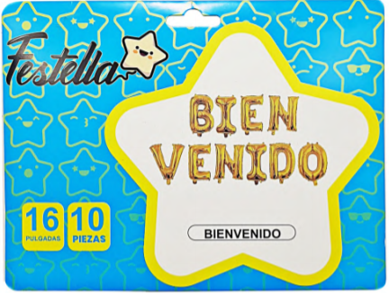 Globo Letrero Bienvenido 16" x 10 Piezas Festella Dorado