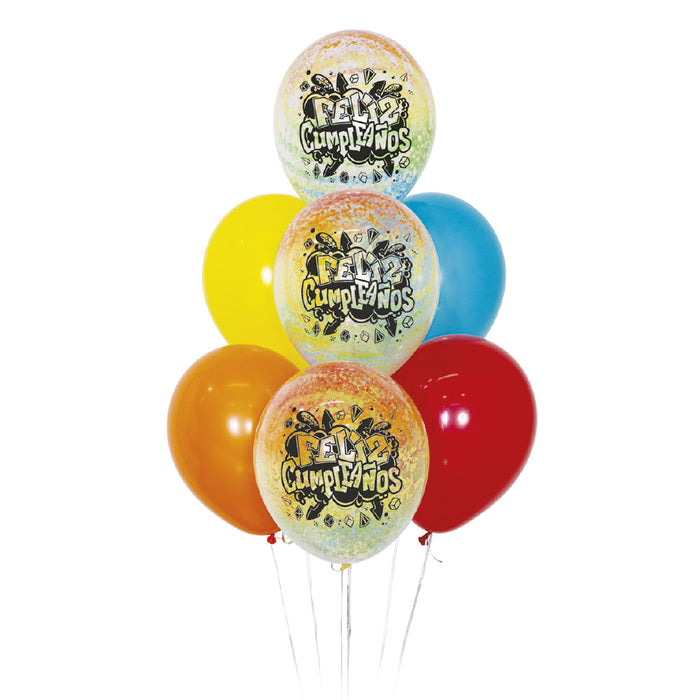 Bouquet Feliz Cumpleaños Graffiti R12 X 8 Globos
