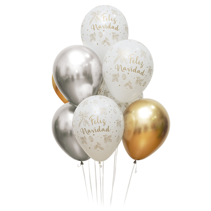 Bouquet De Globos Navidad Dorada R12 x 8 Unidades Sempertex