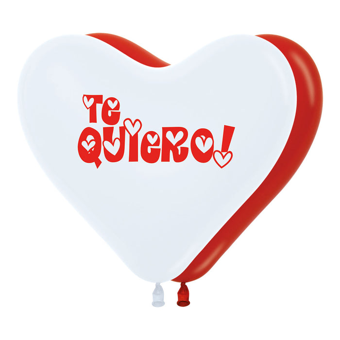 Globo Corazon Fashion Rojo y Blanco Te Quiero 12" x 50 Unidades Sempertex