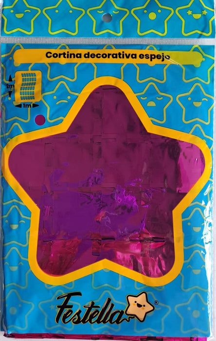 Cortina de Fiesta Espejo Cuadro Pequeño 2 x 1 m Festella Fucsia