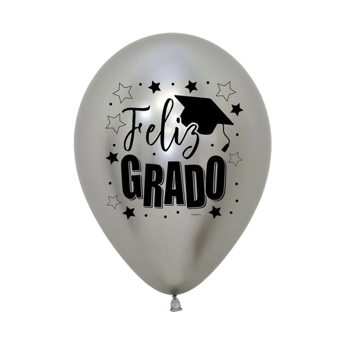 Globo Feliz Grado Reflex Plateado R12 X 12 Unidades Sempertex