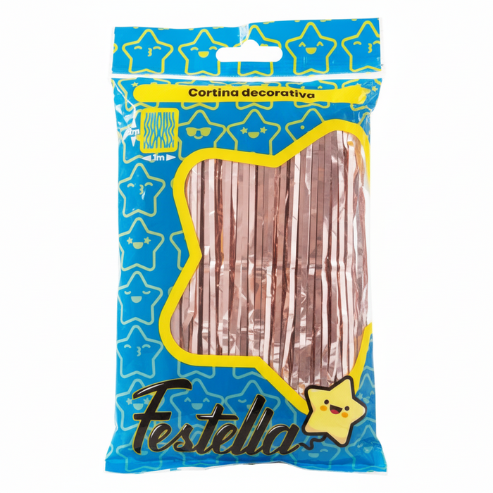 Cortina de Fiesta Lisa 2m x1m Dorado Rosa Festella