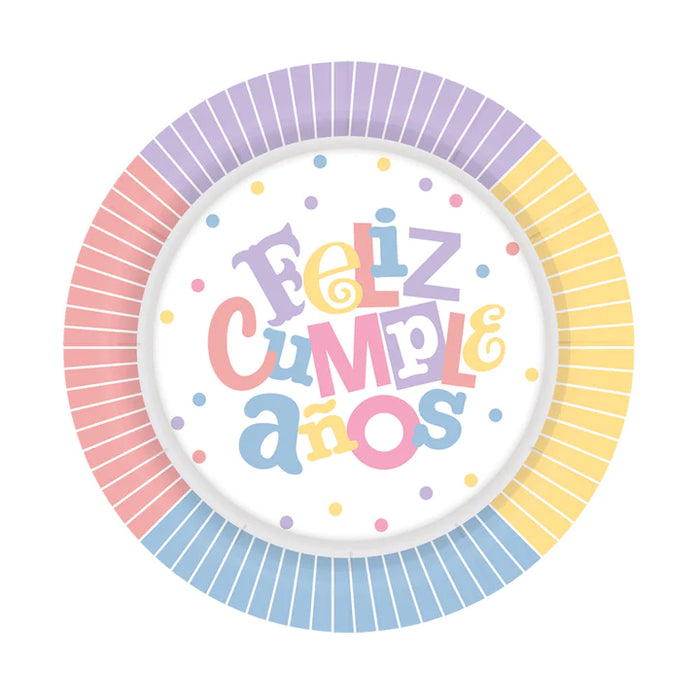 Plato 7" Feliz Cumpleaños Festival Pastel x8 Unidades Sempertex
