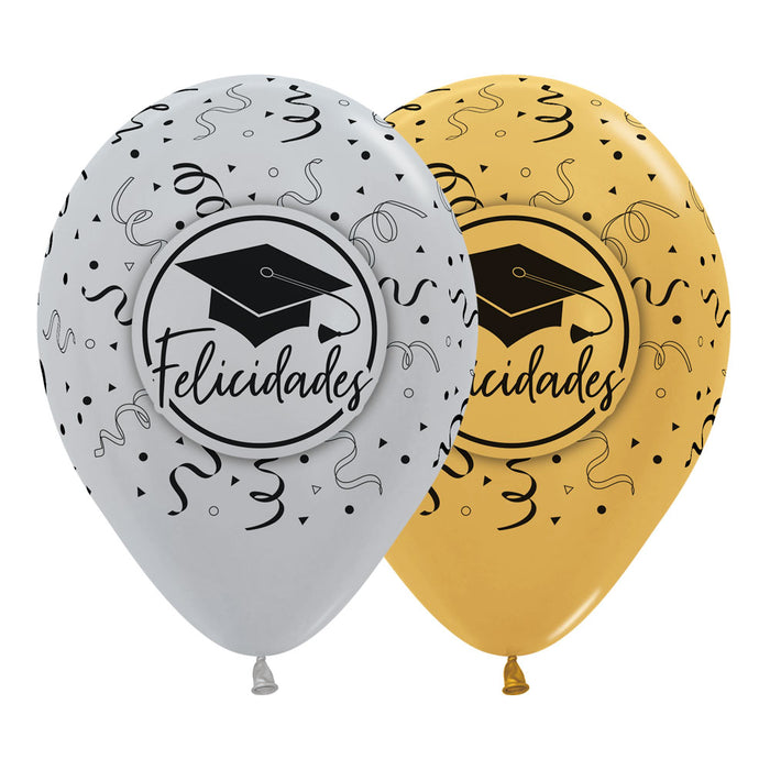 Globo Felicidades Grado Surtido Satin y Metal R12  x 12 Unidades Sempertex