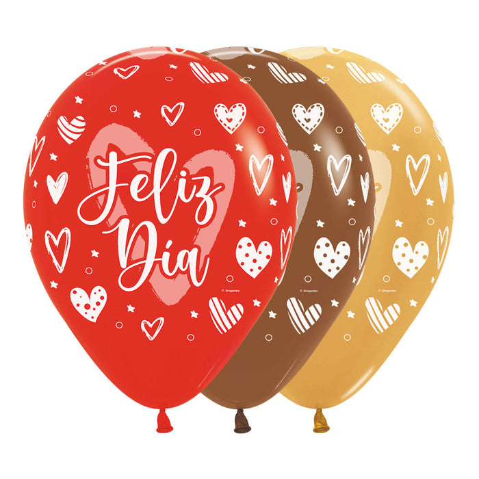 Globo Feliz Dia Corazones Divertidos R12 x 12 Unidades Sempertex