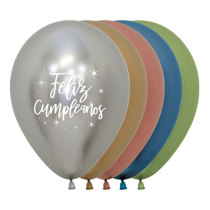 Globo Reflex Surtido Feliz Cumpleaños Radiante R12 x 50 Unidades Sempertex