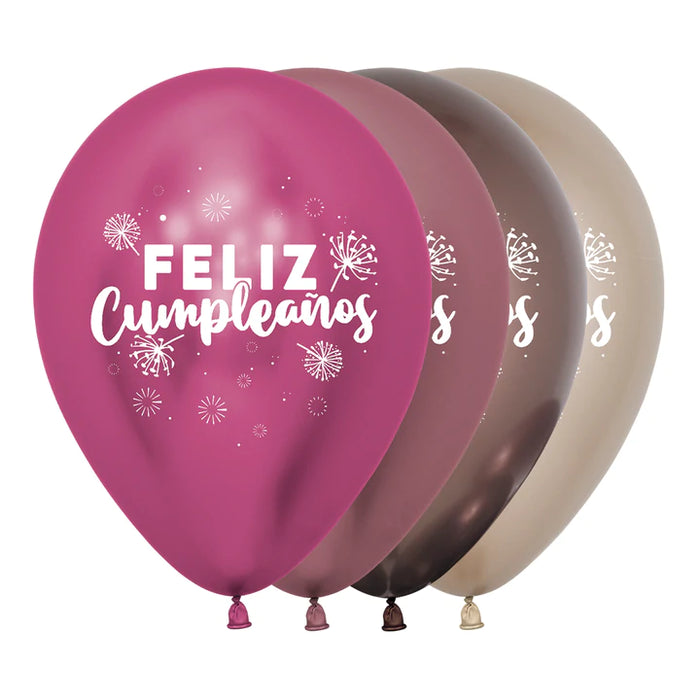 Globo Reflex Feliz Cumpleaños Florecientes R12 x 12 Unidades Sempertex