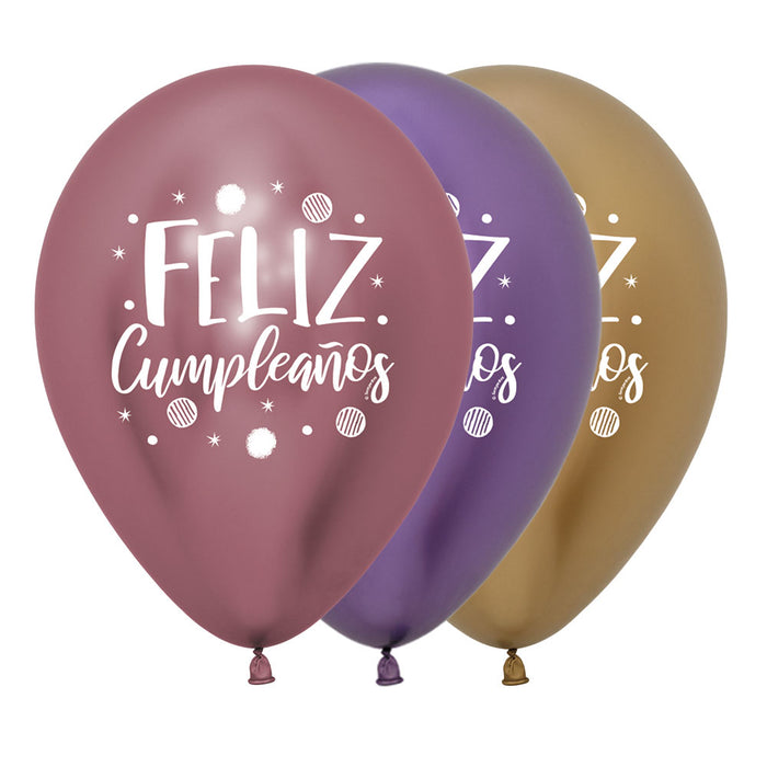 Globo Reflex Feliz Cumpleaños Fiesta Destellos R12 x 12 Unidades Sempertex