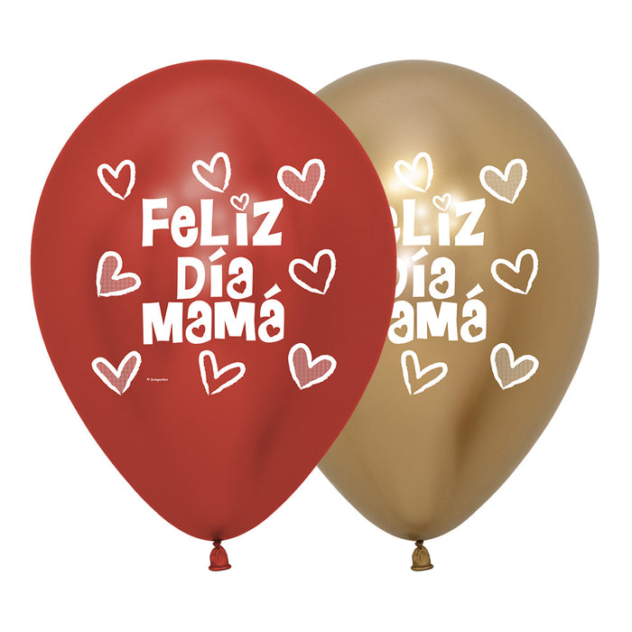 Globo Reflex Impreso Feliz Dia Mama  R12 x 12 Unidades Sempertex