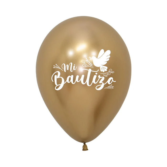 Globo Mi Bautizo Palomas Reflex Dorado R12 X 12 Unidades Sempertex