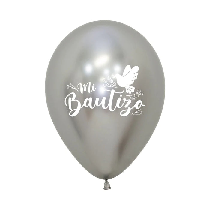 Globo Mi Bautizo Palomas Reflex Plateado R12 X 12 Unidades Sempertex