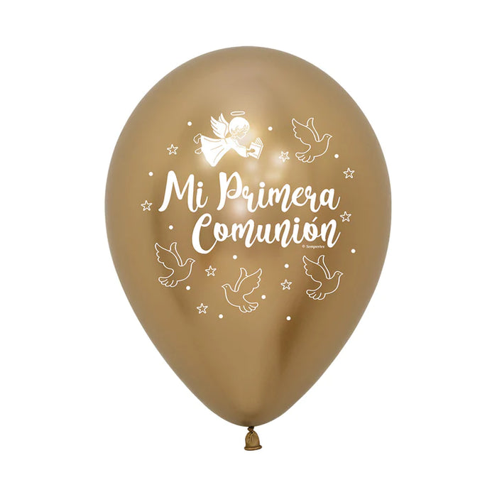 Globo Mi primera Comunión Palomas Reflex Dorado R12 X 12 Unidades Sempertex