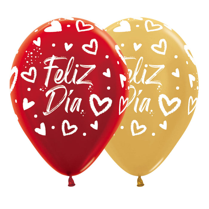 Globo Feliz Dia Corazones Brillantes R12 X 12 Unidades Sempertex