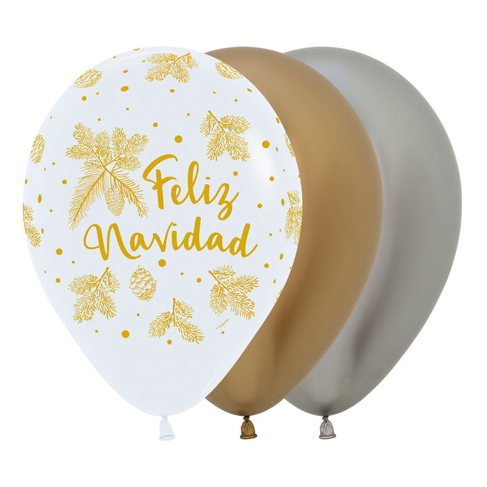 Bouquet De Globos Navidad Dorada R12 x 8 Unidades Sempertex