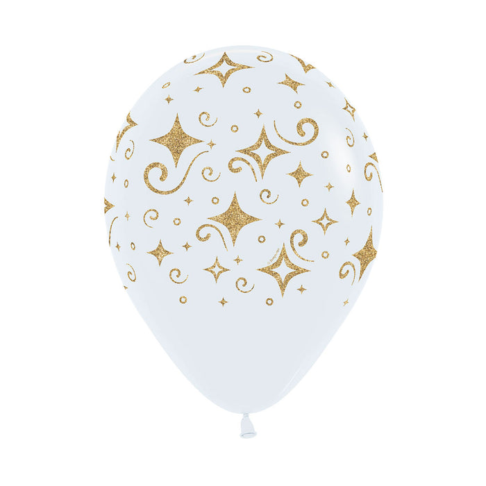 Globo Blanco Escarchado Diamante Dorado R12 X 50 Unidades Sempertex