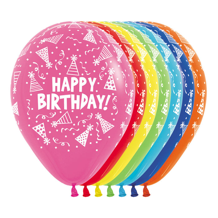Globo Fashion Surtido Happy Birthday  Gorritos R12 x 50 Unidades Sempertex