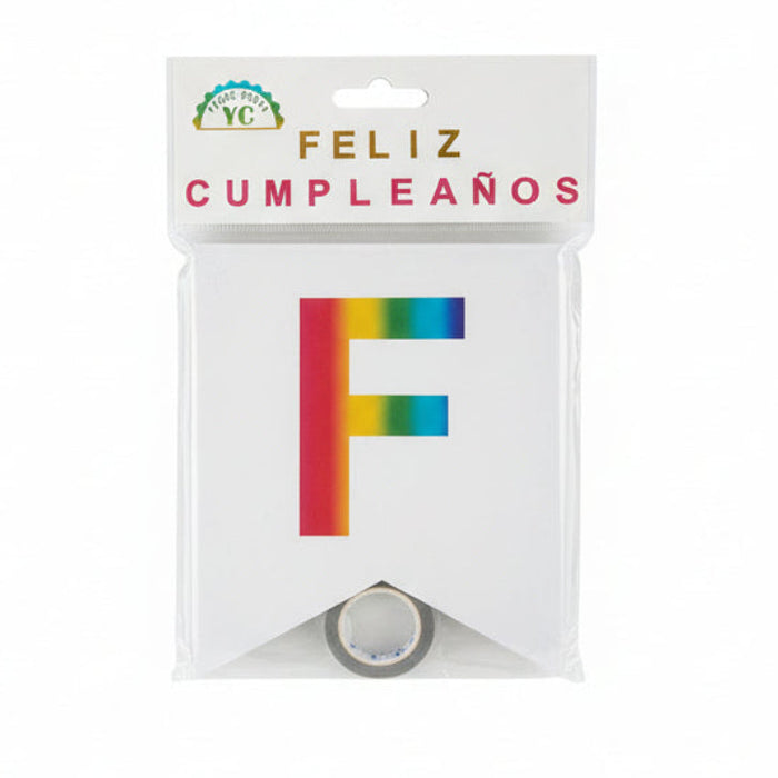 Feston de Cumpleaños Pequeño Arcoiris Plateado