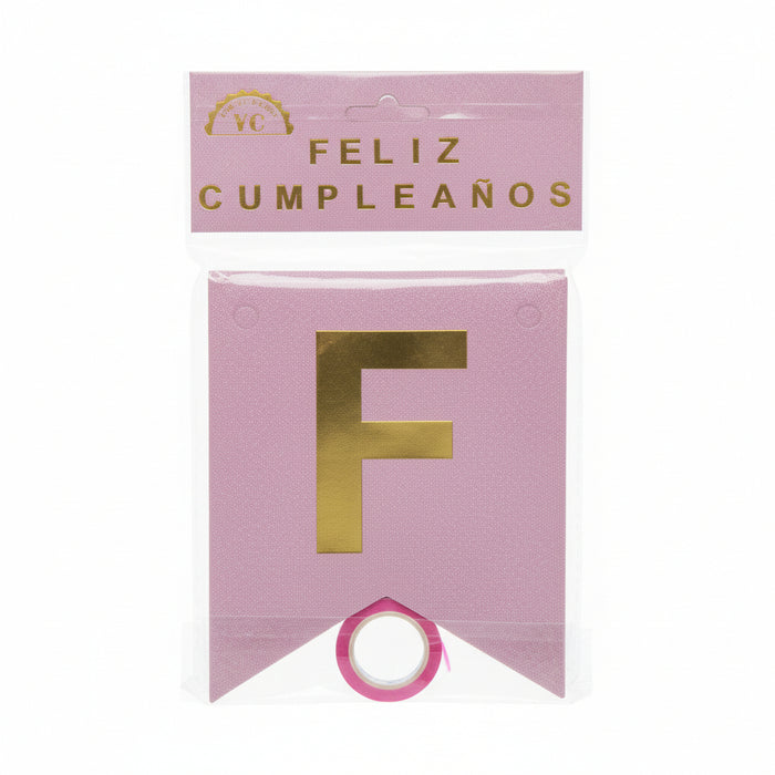 Feston Feliz Cumpleaños Escarchado Pequeño Rosado