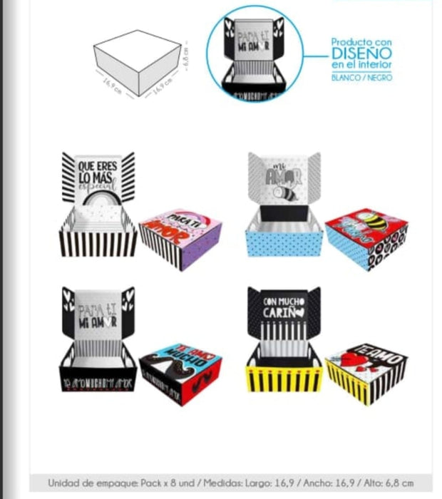 Caja Empaque CTH 69 - 72 Amor 16.9 X 16.9 X 6.8 cm Paquete x 8 Unidades surtidas